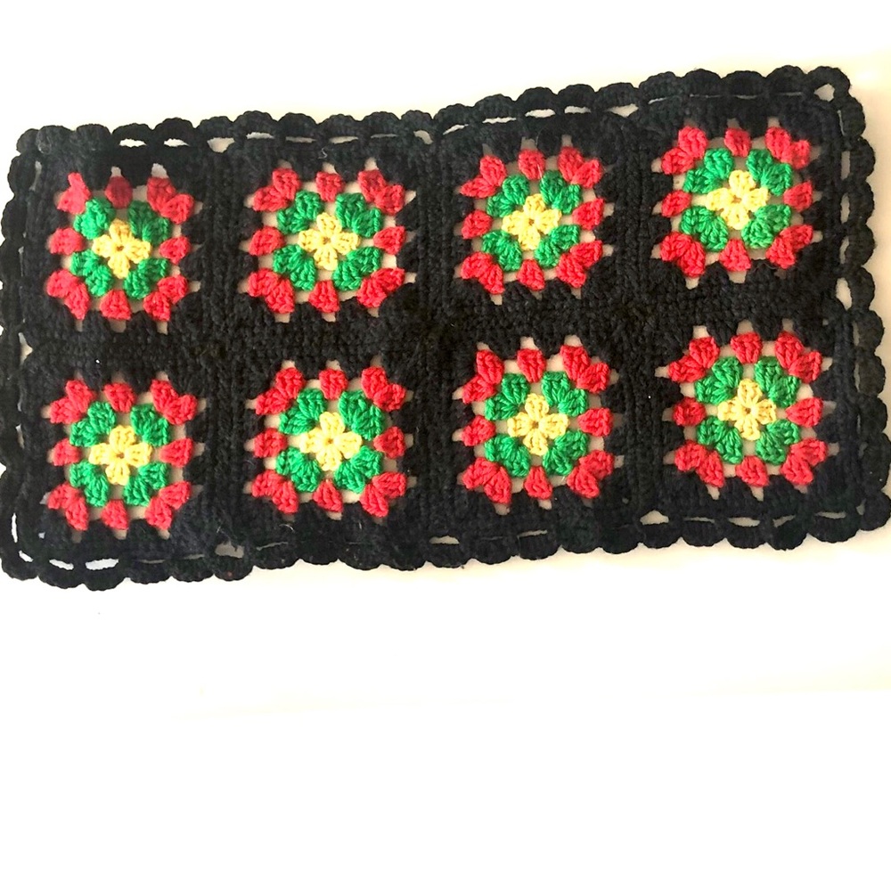 Handmade Black and Red Crochet Table RunnerPlacemat